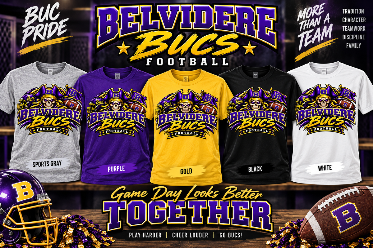 🏈 Belvidere Bucs Football T-Shirts 💜💛